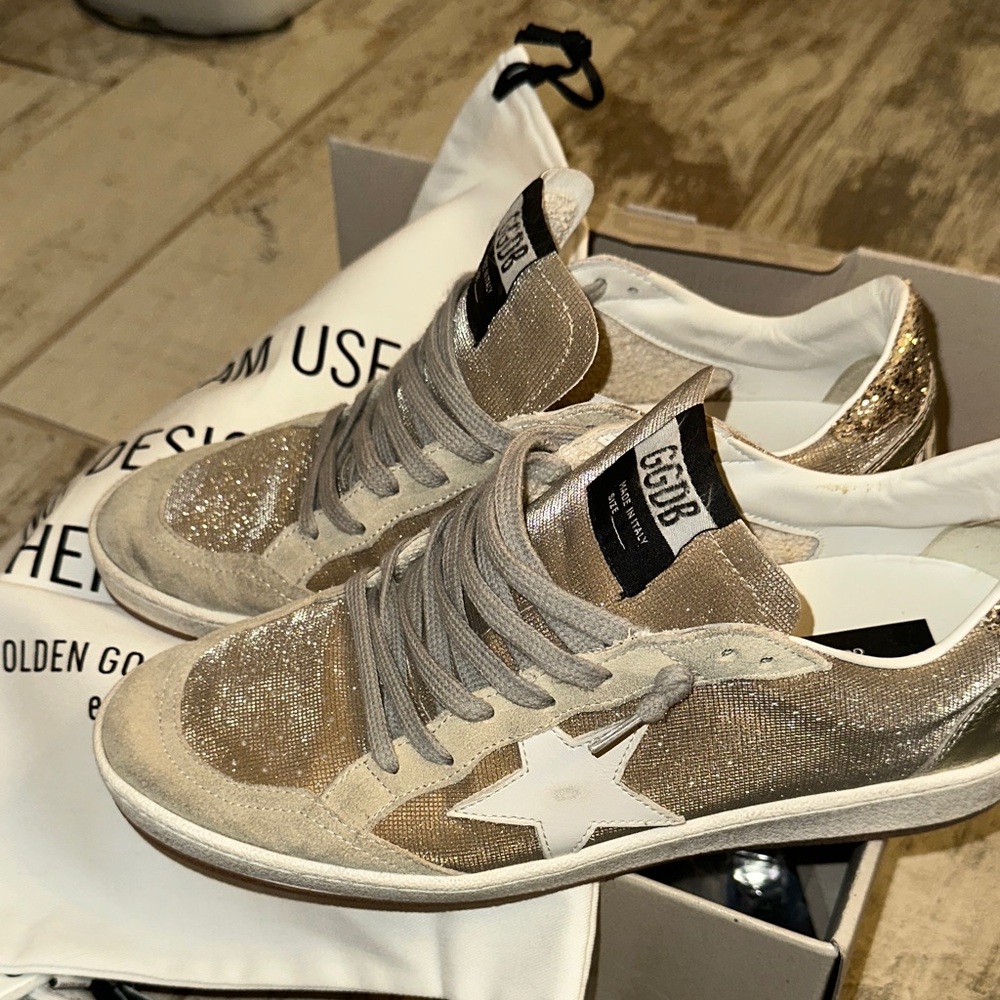 Golden Goose Glittery Beige Sneakers